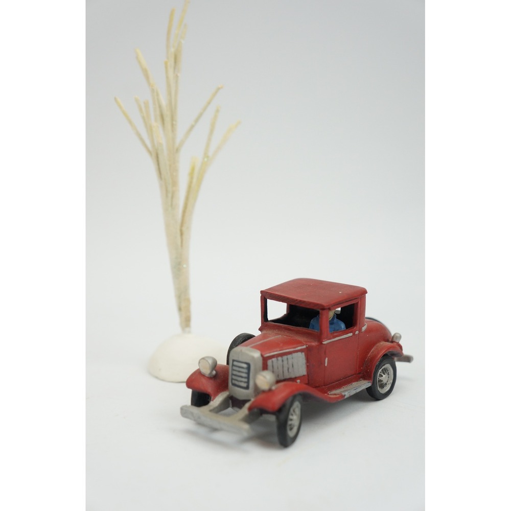 Hawthorne Village Red Car and White Glitter Tree Christmas Accessories Excellent